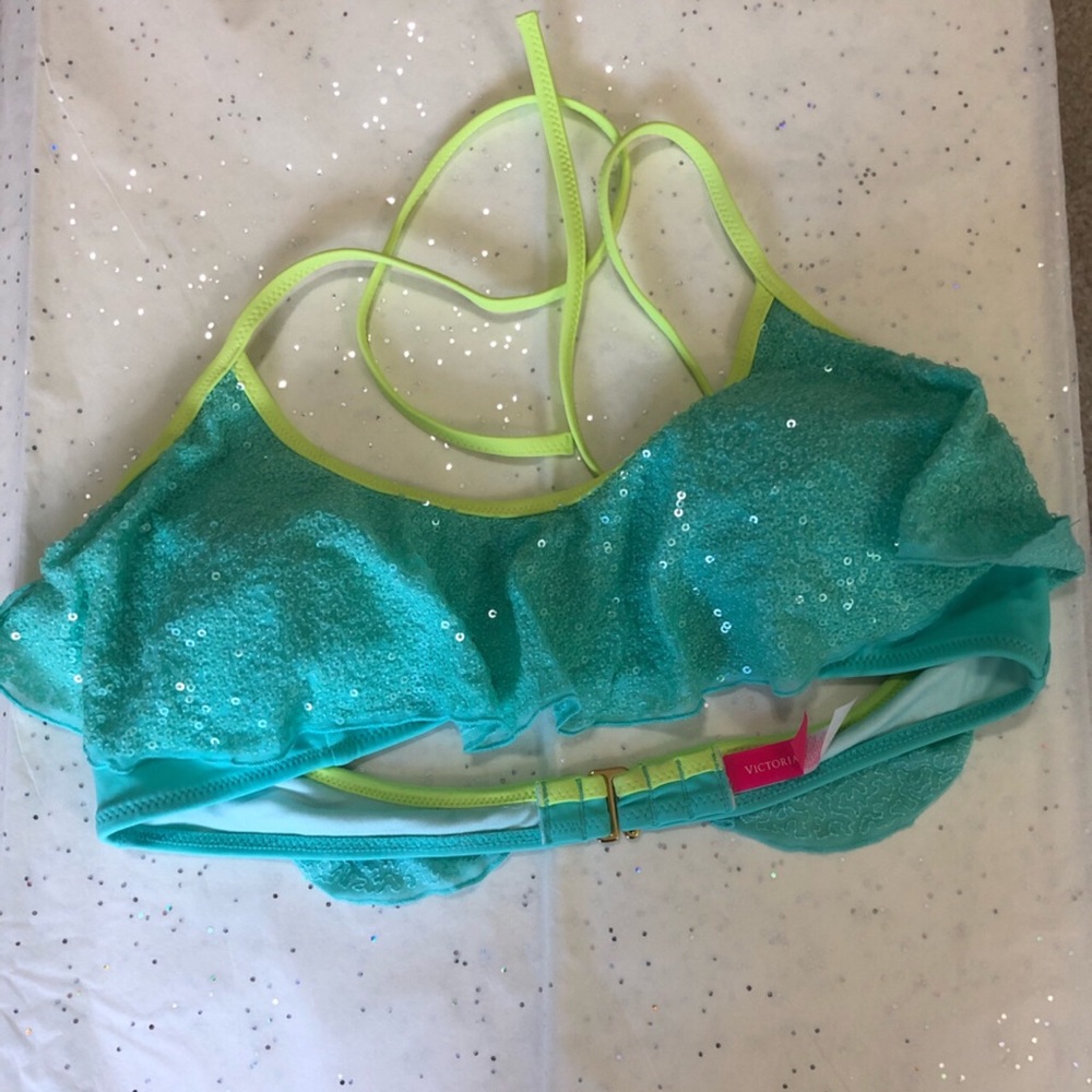 Blue / Lime Green Sequin Halter Top